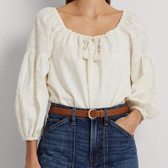 Lauren Ralph Lauren Tops - Lauren Ralph Lauren Paisley Cotton Jacquard blouse cream - S